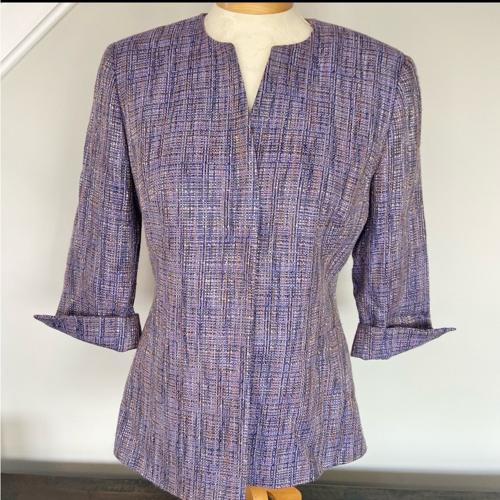 Zanella Alexa Blazer Purple Multi Textured Weave Collarless Women’s 6